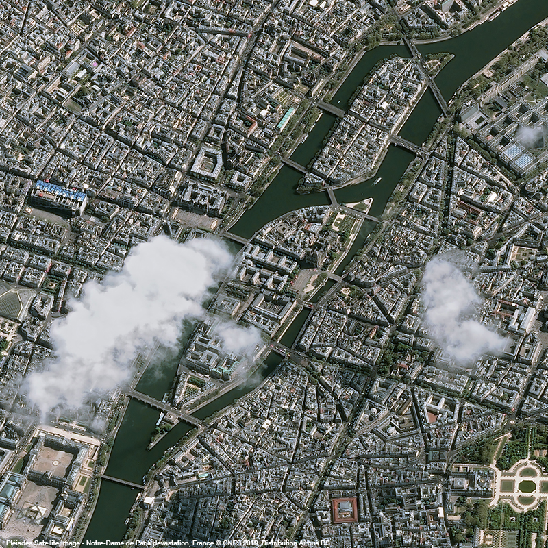 Pléiades卫星图像-法国巴黎圣母院的废墟