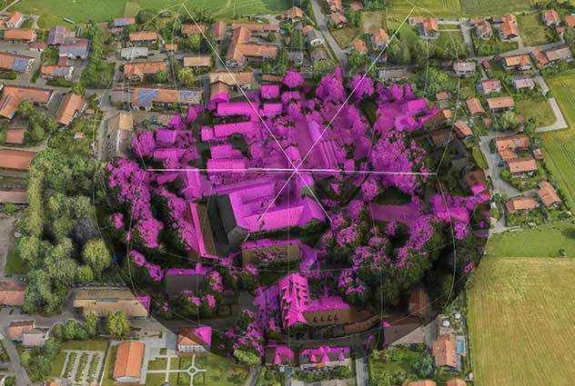 在慕尼黑附近的阿英的高分辨率3D地图上显示的信号传播的表示