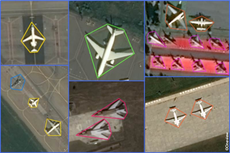 真实的Pléiades卫星图像与飞机注释
